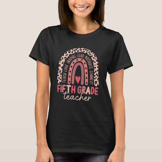 Cute Back To School  Rainbow Leopard 5th Grade Tea T-Shirt (Front)