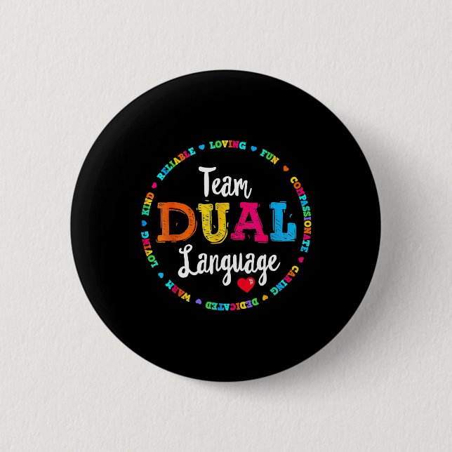 Cute Back To School Squad Team Dual Language Teach 6 Cm Round Badge (Front)