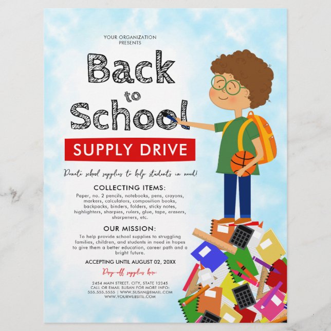 Cute Back To School Supply Drive Fundraiser Flyer (Front)