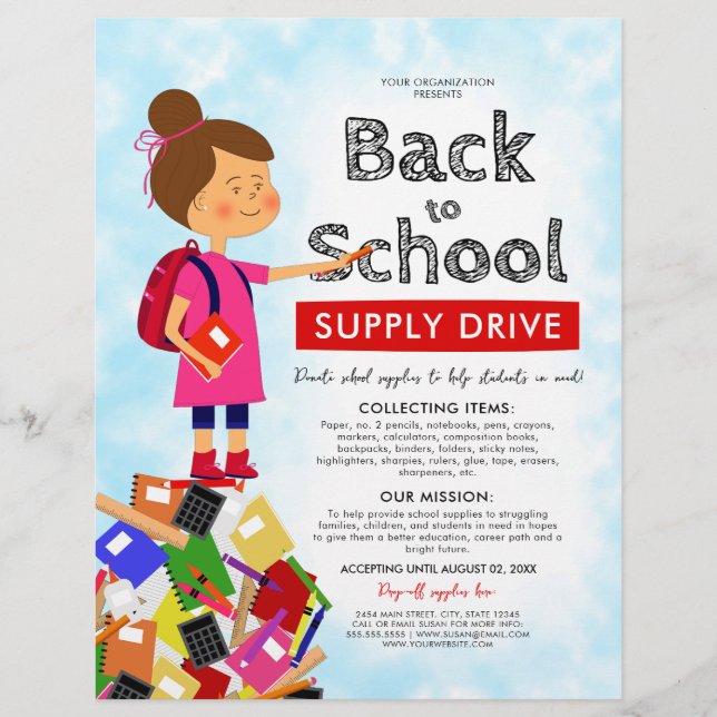 Cute Back To School Supply Drive Fundraiser Flyer (Front)