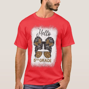 Cute Back To SchoolMessy Bun Hello 5th Grade Girls T-Shirt