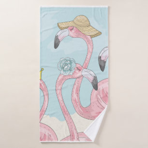 Cute background with flamingos. Summer background  Bath Towel