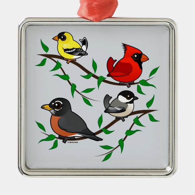 Cute Backyard Birds Metal Tree Decoration (Front)