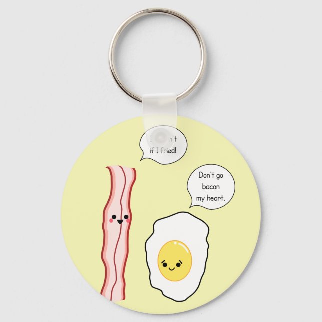 Cute Bacon and Egg Cartoon Key Ring (Front)