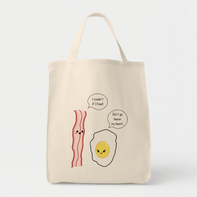 Cute Bacon and Egg Cartoon Tote Bag (Front)