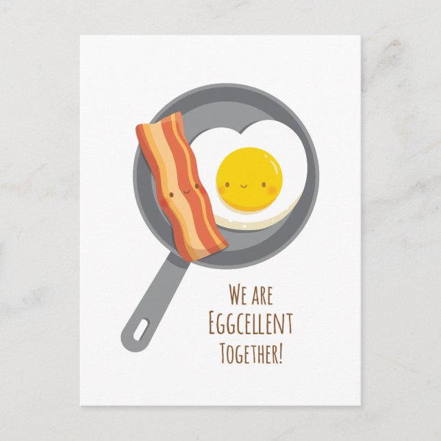 Cute Bacon and Egg in Love Valentines Day Postcard (Front)