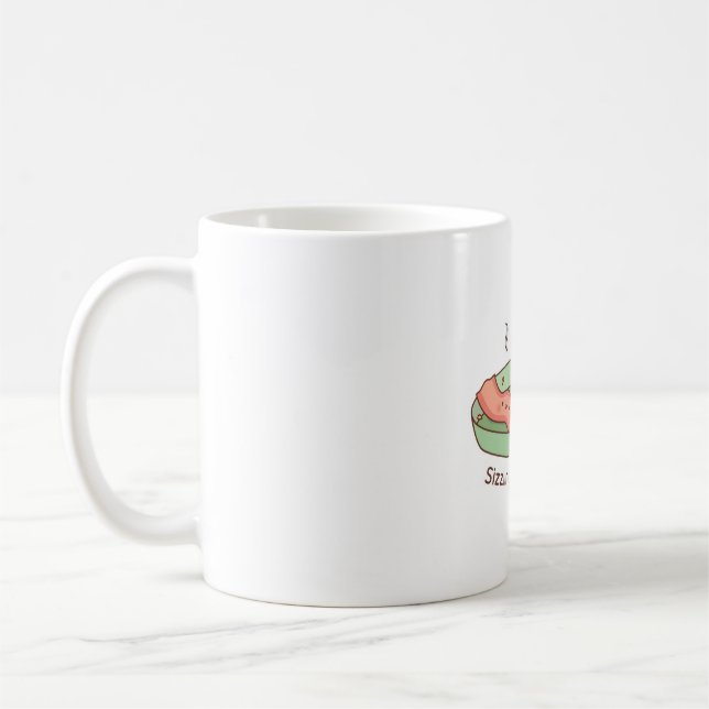 Cute Bacon and Egg Sizzling Together on Frying Pan Coffee Mug (Left)