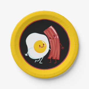 Cute bacon and eggs breakfast party paper plate