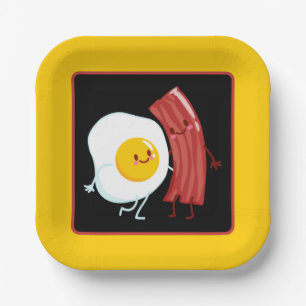 Cute bacon and eggs breakfast party paper plate