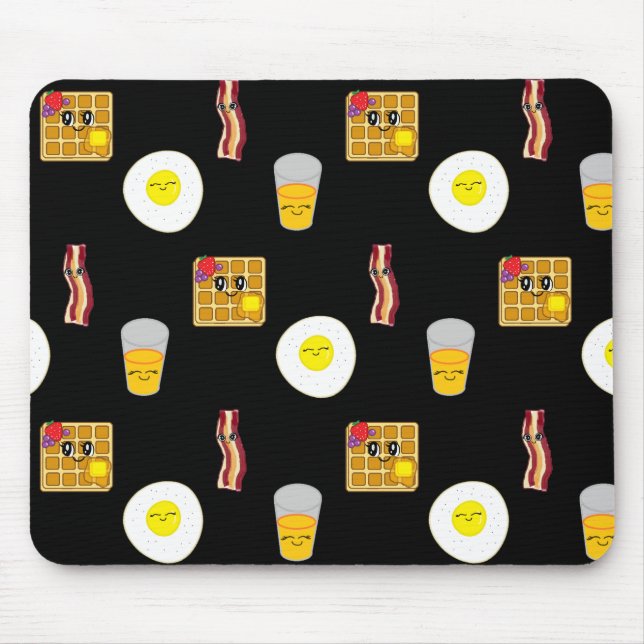 Cute Bacon, Eggs and Waffles Cartoons Mouse Pad (Front)
