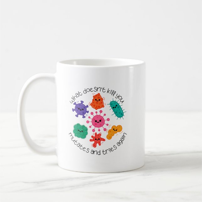 Cute Bacteria Science Lab Sticker for Microbiology Coffee Mug (Left)