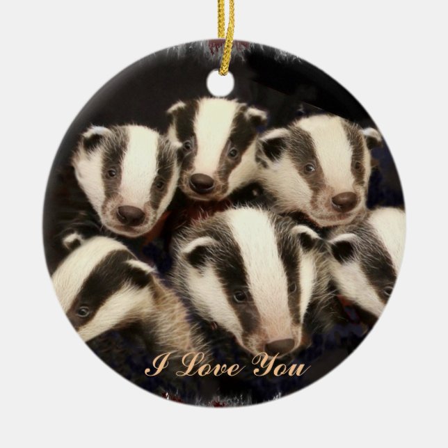 Cute Badger Cubs Ceramic Tree Decoration (Front)