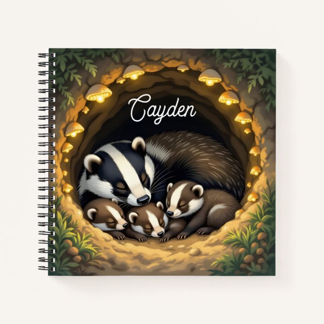 Cute  Badger Family Personalised Notebook (Front)