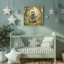 Cute Badger Forest Animals Nursery Poster