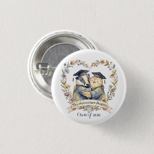 Cute Badger & Penguin Graduation Hug Personalised 3 Cm Round Badge
