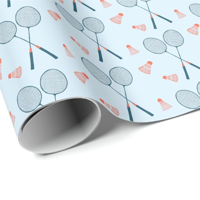 Cute Badminton Birdie Racquet Shuttlecock Retro Wrapping Paper (Roll Corner)