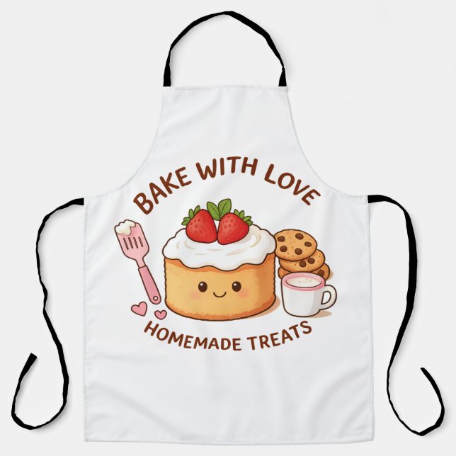 Cute "Bake With Love" Illustration Apron (Front)