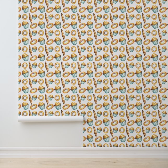 Cute baked bread tiled pattern wallpaper (Application)