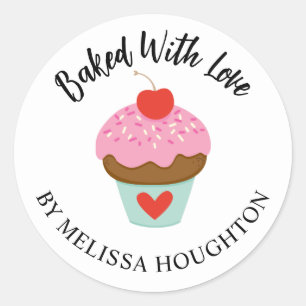 Cute Baked With Love Cupcake Sticker