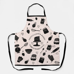 Cute Baker Pastry Chef Baking Utensils Pink Black Apron