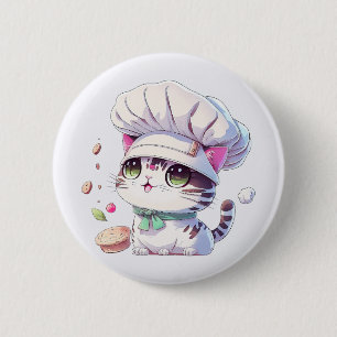 Cute Baker Pastry Chef Cat Kitten with Bread   6 Cm Round Badge