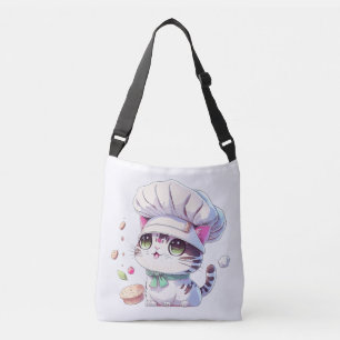 Cute Baker Pastry Chef Cat Kitten with Bread Crossbody Bag
