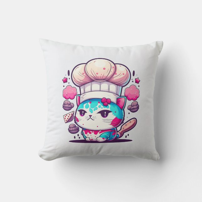 Cute Baker Pastry Chef Cat Kitten with Bread | Cushion (Front)