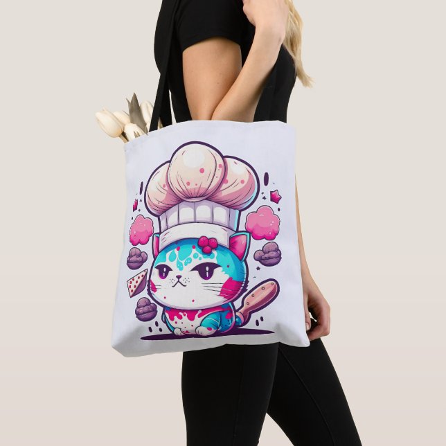 Cute Baker Pastry Chef Cat Kitten with Bread | Tote Bag (Close Up)
