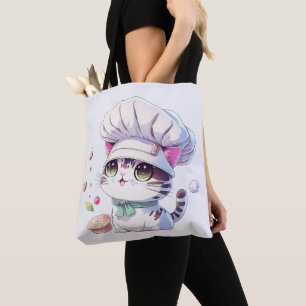 Cute Baker Pastry Chef Cat Kitten with Bread   Tote Bag