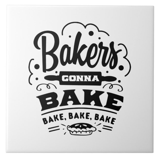 cute bakers gonna bake word art kitchen tile (Front)