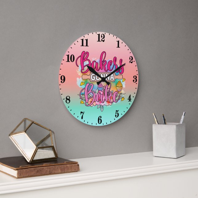 cute bakers gonna bake word art large clock (Office)