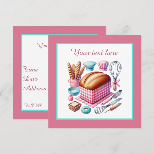 Cute bakery bread party invitation (Front/Back)