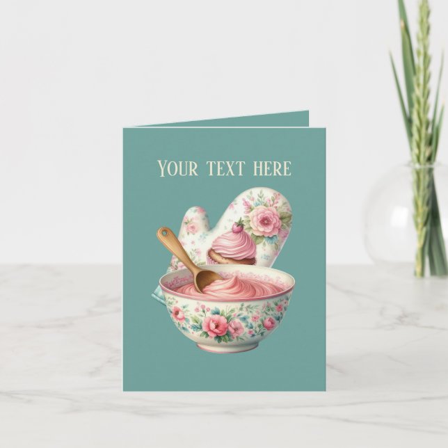 Cute bakery oven mitt and bowl customizable card (Front)