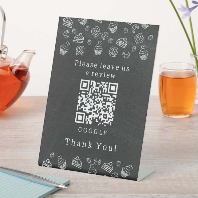 Cute Bakery Pastry Leave A Review QR Code Pedestal Sign (In SItu)