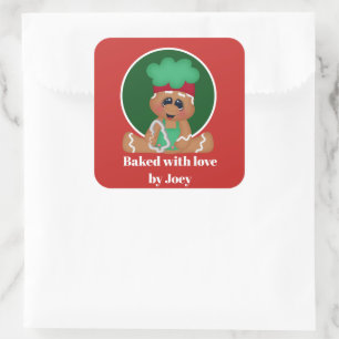 Cute baking kids gingerbread add name sticker