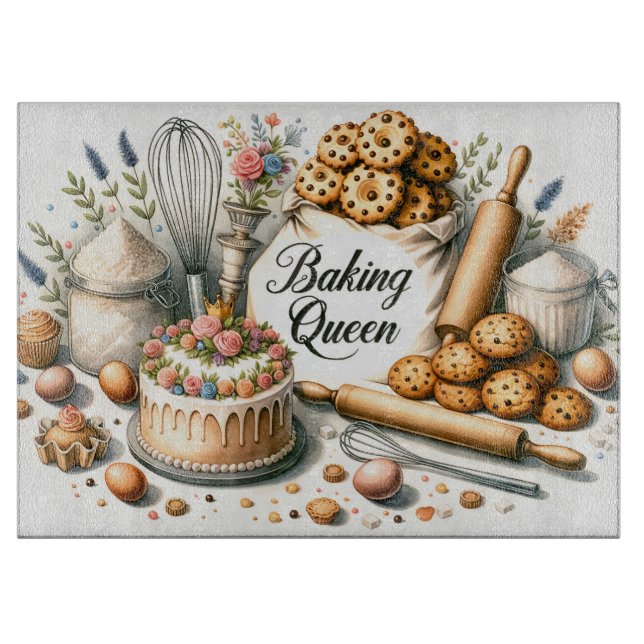 cute baking Queen word art Cutting Board (Front)