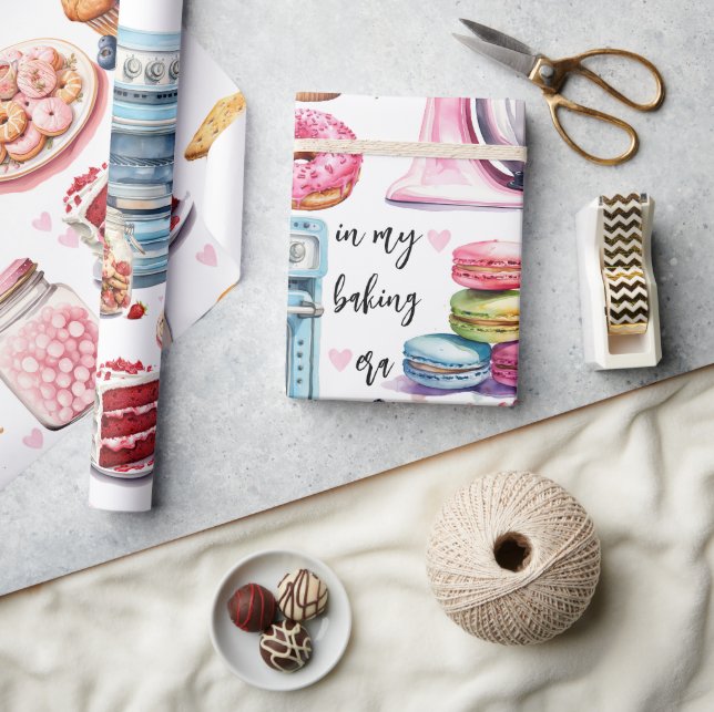 Cute Baking Watercolor Pastry Custom Quotes Funny Wrapping Paper (Crafts)