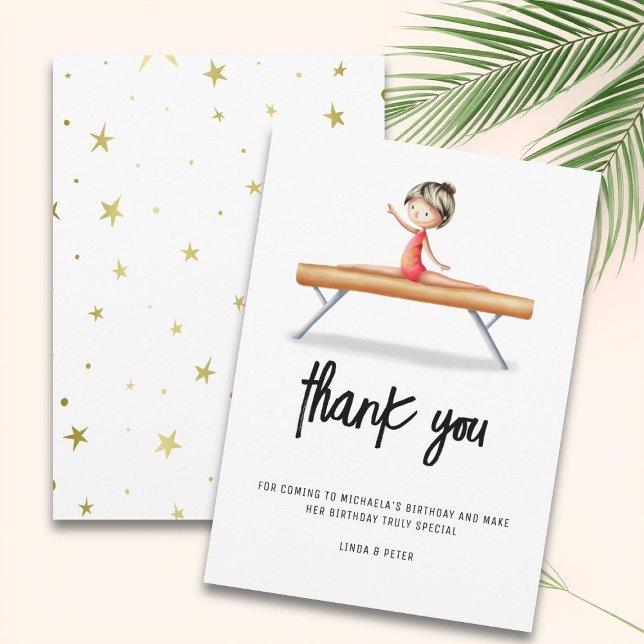 Cute Balance Beam Gymnastics Birthday Thank You Card (Creator Uploaded)
