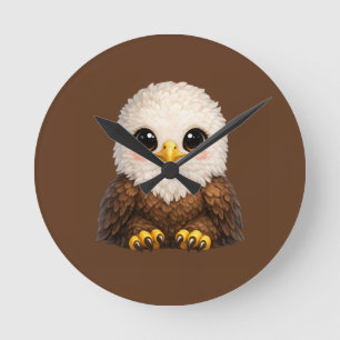 Cute Bald Eagle with Big Eyes Cosy Nature Round Clock