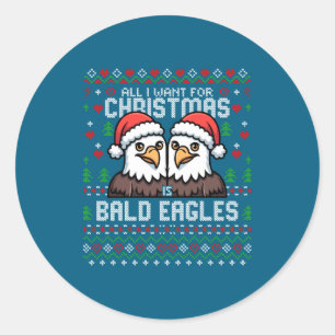Cute Bald Eagles Christmas Ugly Xmas Sweater Patri Classic Round Sticker