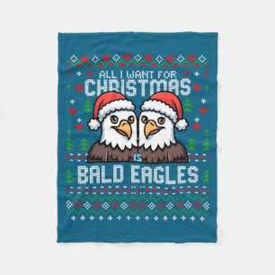 Cute Bald Eagles Christmas Ugly Xmas Sweater Patri Fleece Blanket