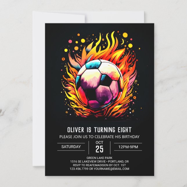 Cute Ball Editable Soccer Birthday Invitation (Front)