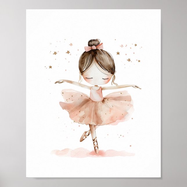 Cute Ballerina Ballet Dance Stars Watercolor Poster (Front)