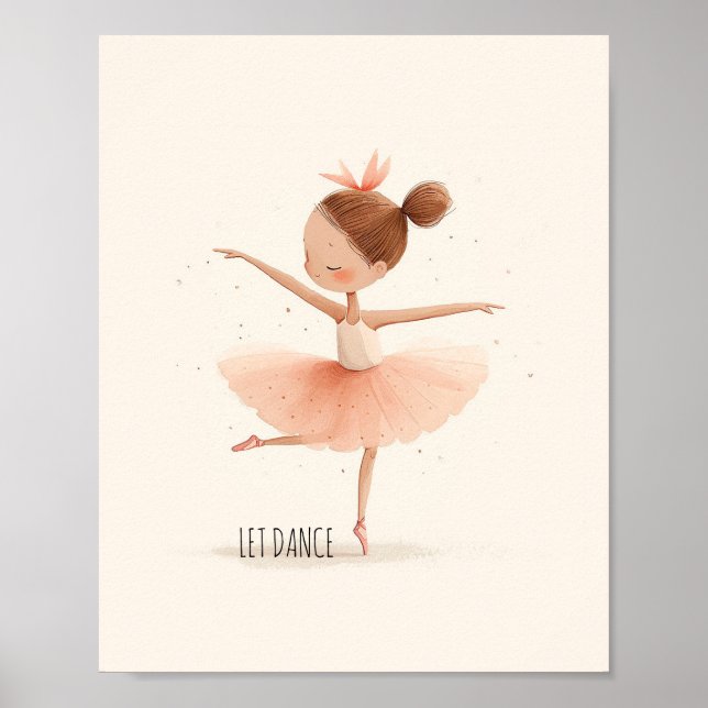 Cute Ballerina Ballet Dance Watercolor Poster (Front)