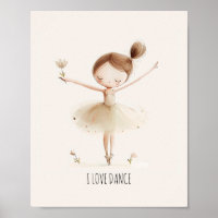 Cute Ballerina Ballet  I Love Dance Watercolor