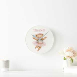Cute ballerina bear round clock
