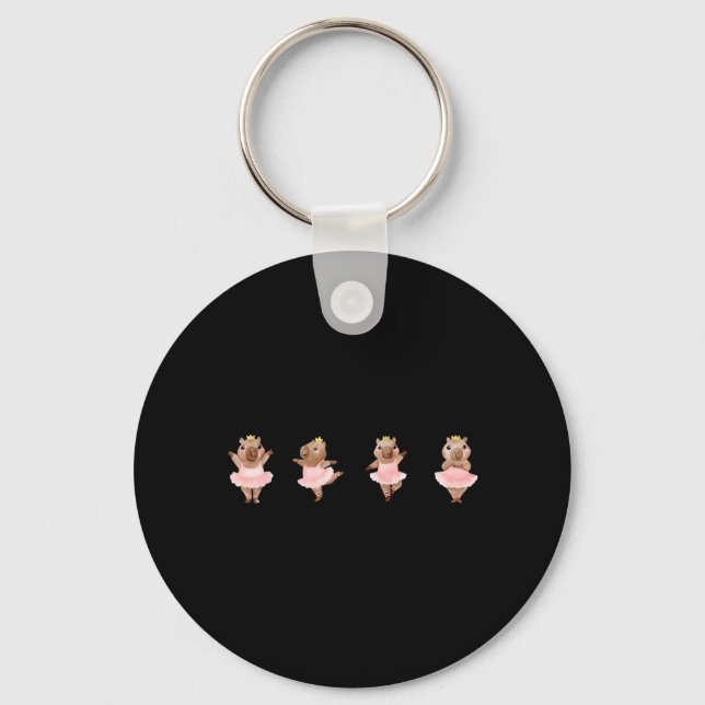 Cute Ballerina Capybara Dancing Ballet Dance Key Ring (Front)