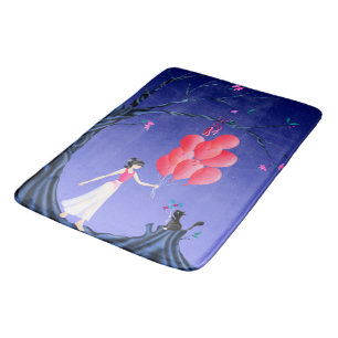 Cute Ballerina & Cat Night Sky Bath Mat