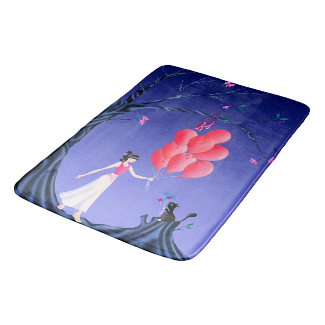 Cute Ballerina & Cat Night Sky  Bath Mat (Angled)