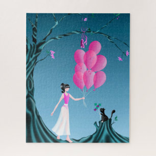 Cute Ballerina & Cat Night Sky Jigsaw Puzzle